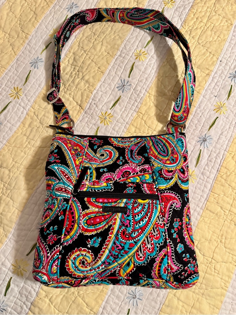 Vera Bradley Black Multi Paisley Quilted Crossbody Bag
